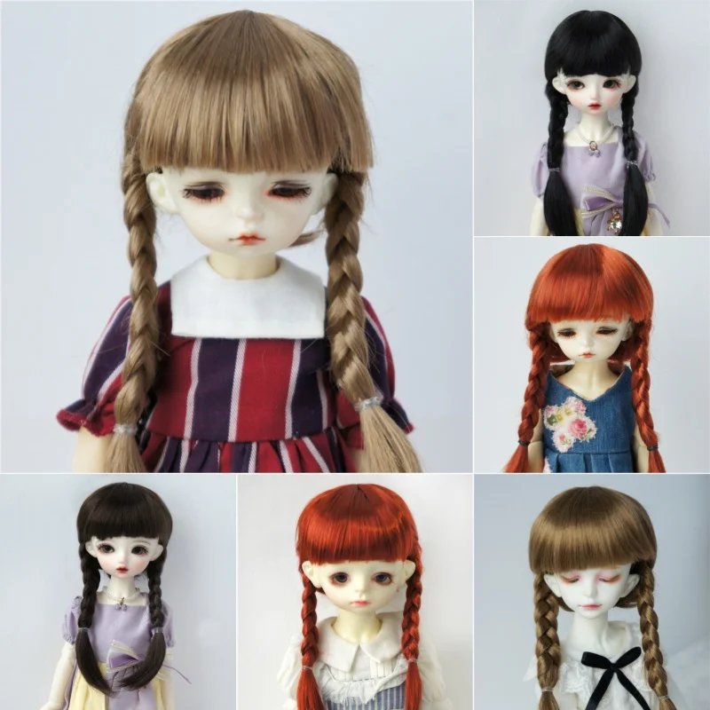 Фото JD018B 1/8 1/6 1/4 1/3 Парик с двойными косами из синтетического мохера для кукол BJD, OB11, YOSD, MSD, SD, DOD. Аксессуары для кукол. №3