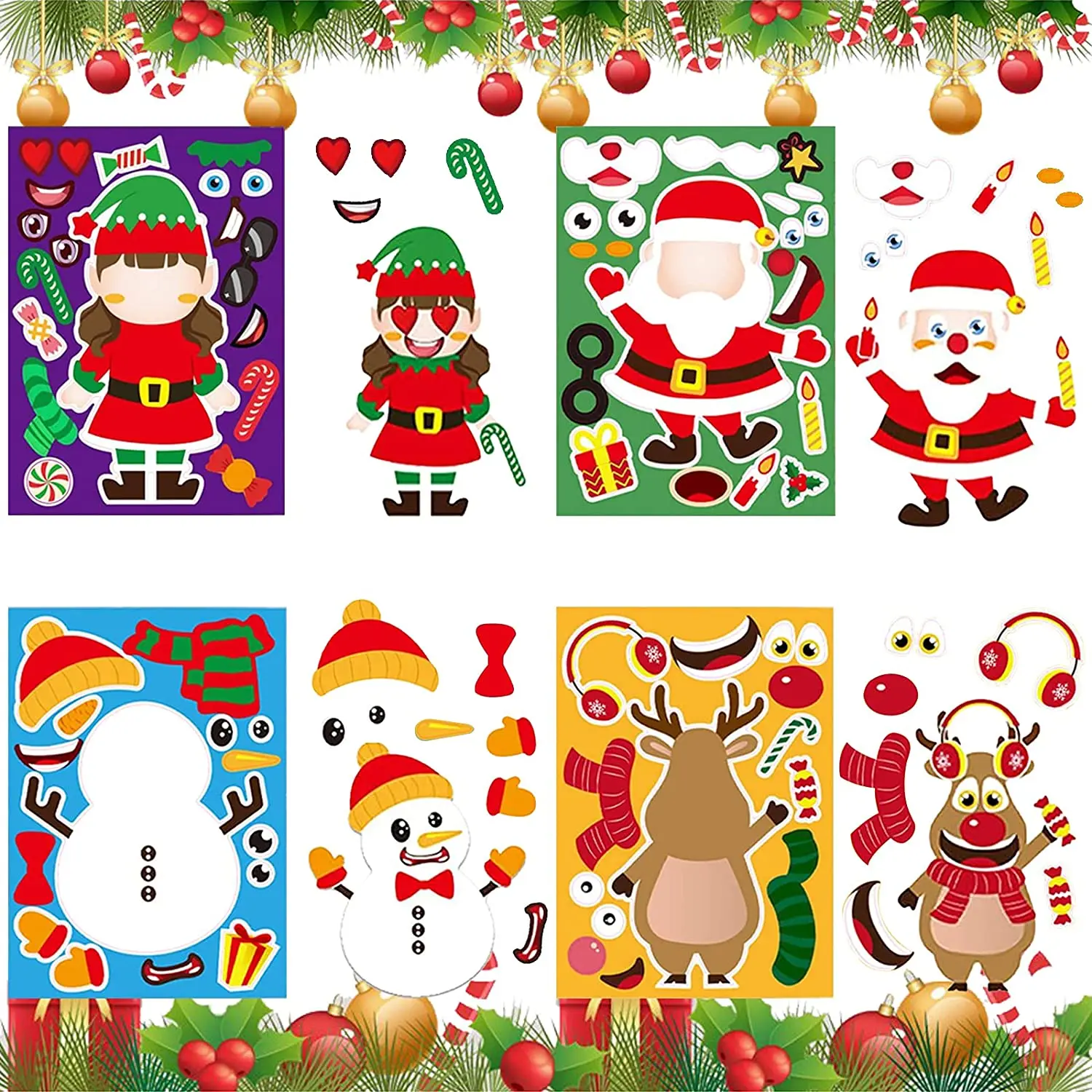 8 Pcs Christmas Make A Face Puzzle Stickers Games Self-Adhes