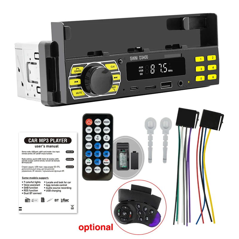 Radio samochodowe z Bluetooth 1 Din odtwarzacz MP3 głośnomówiowy A2DP typu C USB TF Aux pilot aplikacji uchwyt na telefon komórkowy System Audio jednostka główna D3400 6 Radio samochodowe z Bluetooth 1 Din odtwarzacz MP3 głośnomówiowy A2DP typu C USB TF Aux pilot aplikacji uchwyt na telefon komórkowy System Audio jednostka główna D3400 6
