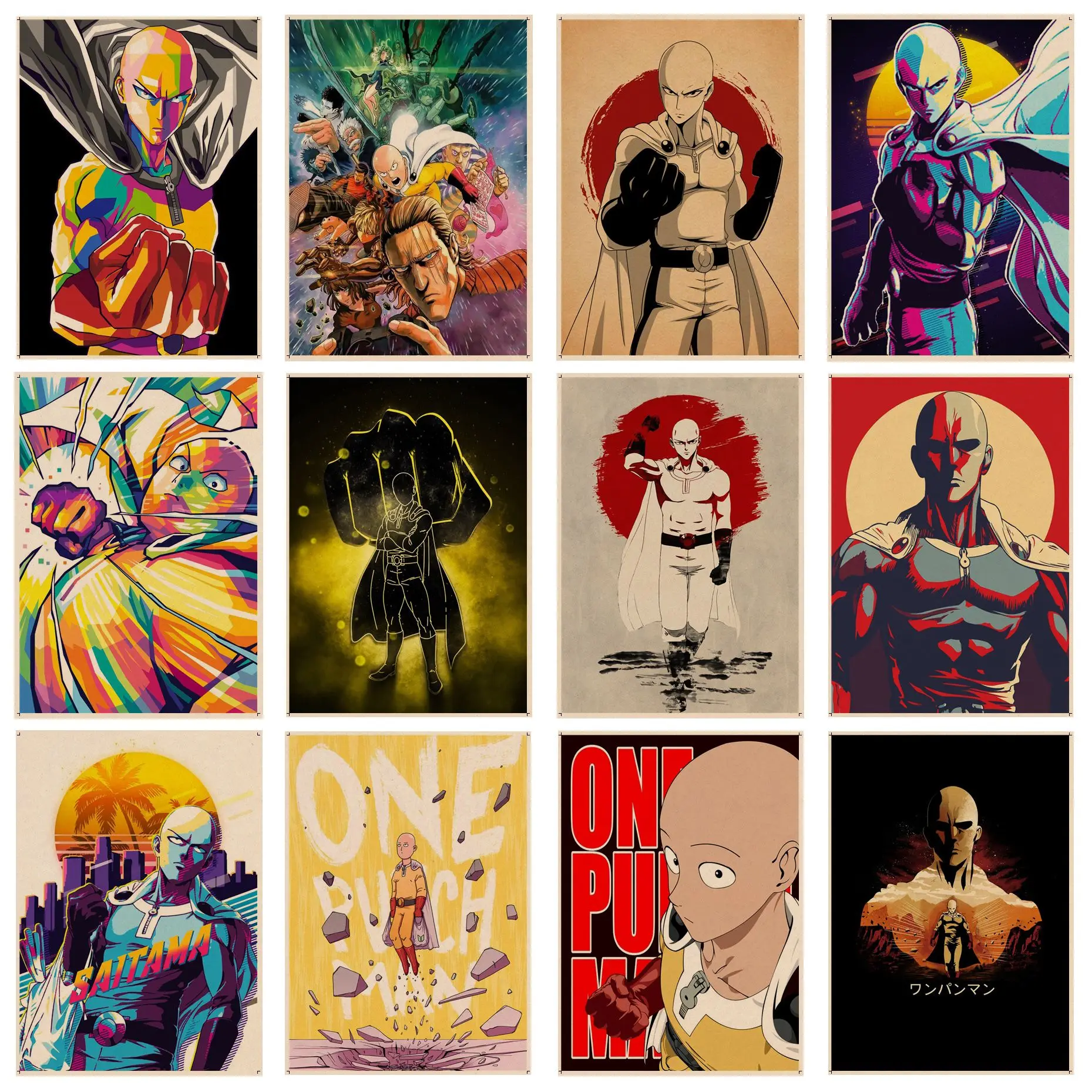 

Japanese Anime One Punch Man Vintage Posters Decoracion Painting Wall Art Kraft Paper Wall decor