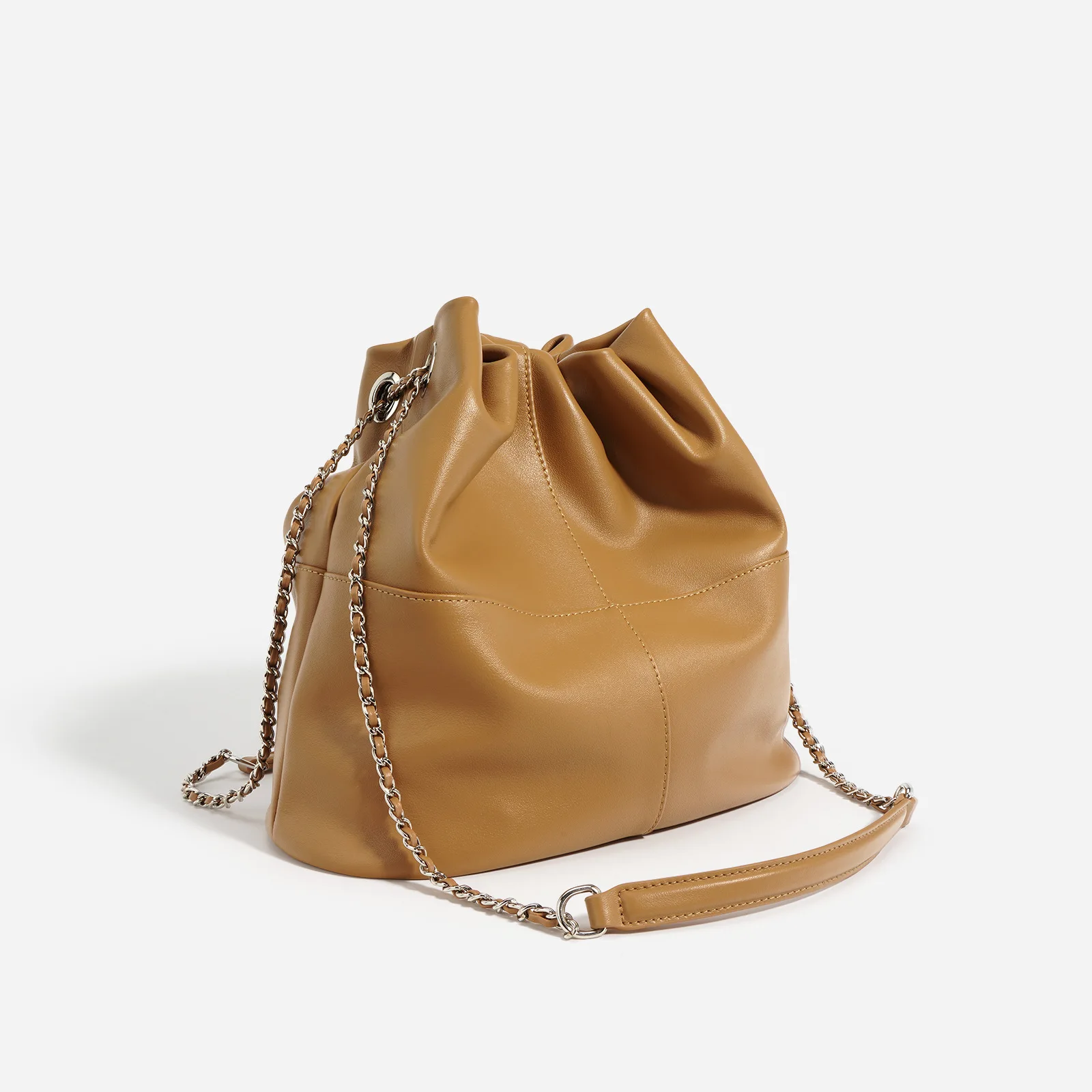 2023 New Fashionable Genuine Leather Bucket Shoulder Bags for Women with Chain Strap Stylish Large Capacity Handbags