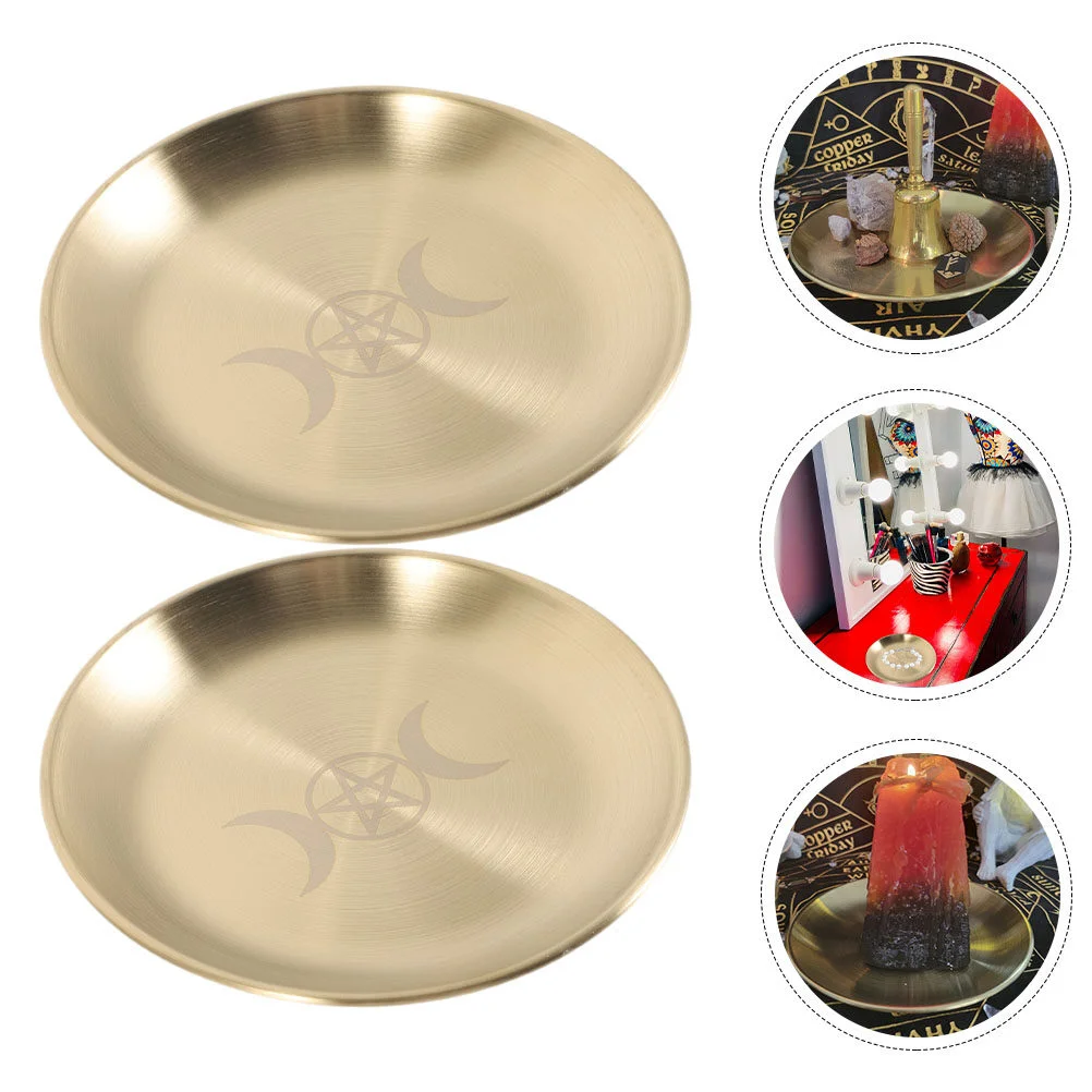 

2 Pcs Suppliess Storage Tray Pentagram Holder Round Arrangement Iron Altar Trays