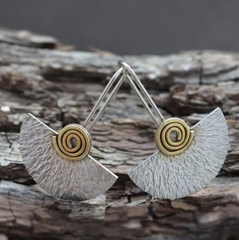 

Handmade Silver Color Plated Fan Earrings. Textured Earrings. Earrings for Woman. Spiral Earrings