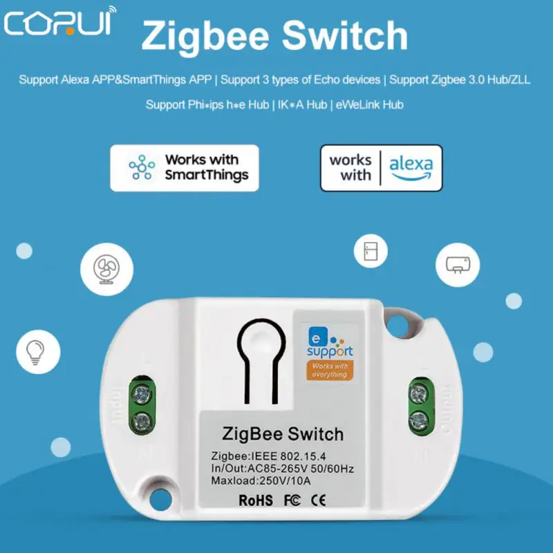 CORUI EWelink Zigbee Smart Switch Module AC85-265V 10A APP Remote Control Work With Alexa Google Home SmartThings Smart Home