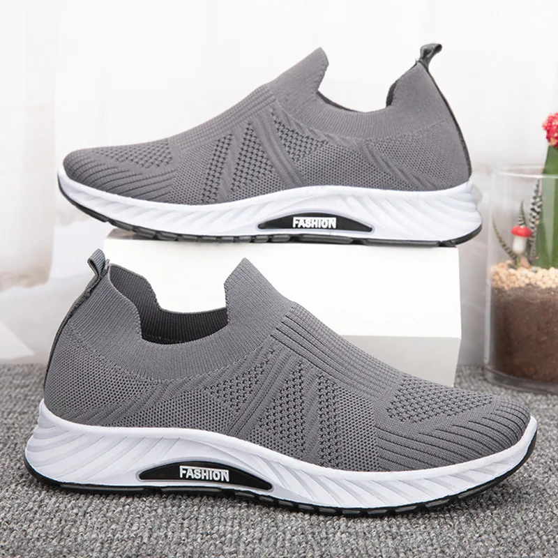 

39-44 Mens Casual Lazy Mesh Shoes Spring Summer Flat-soled Solid Color Running Light Breathable Non-slip Male Footwear Hy20