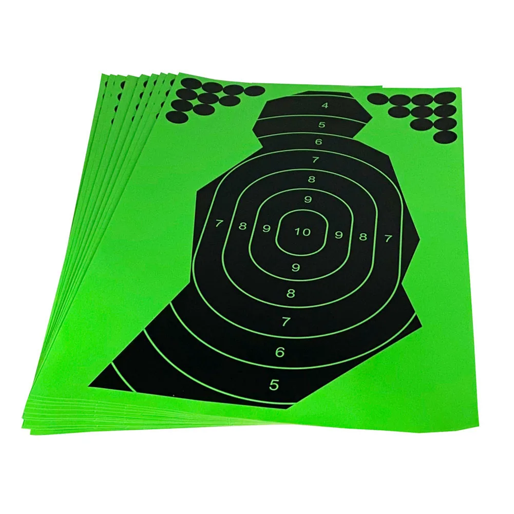 

10Pcs/Pack Shootings Target 12x18 Inch Splatter Reactive Paper Targets Stickers Targets Stickers Green+Black Hunting Gun Accs
