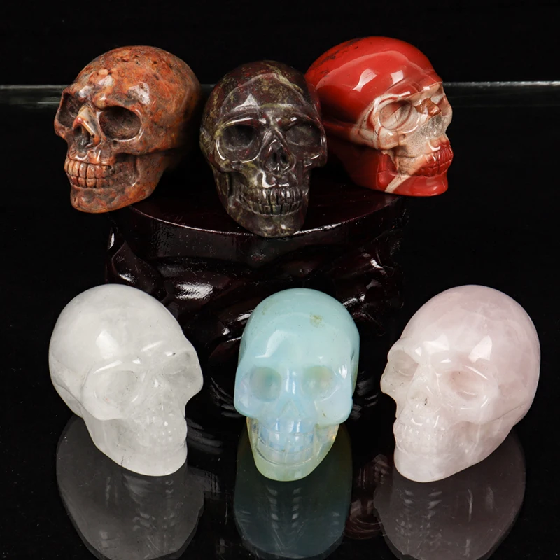 

1.5 Inch Hand-carved Skull Mini Figurine Natural Stone Rose Quartz Crystal Craft Human Head Bone Statue Healing Home Ornament