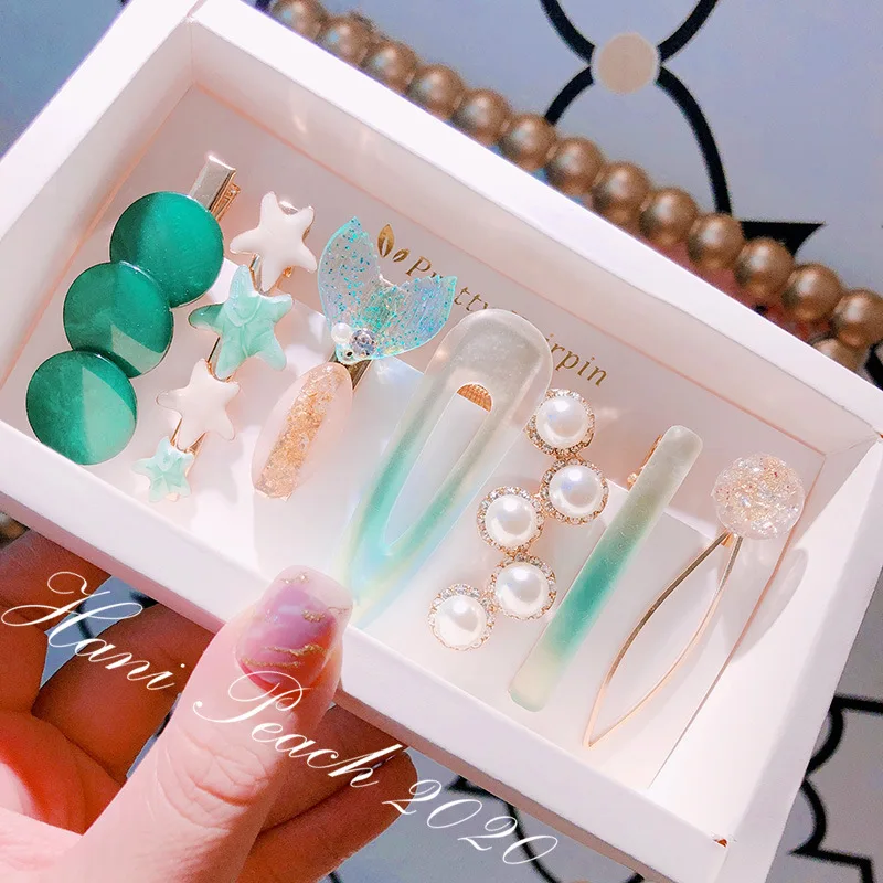 

Korea Style Women & Girls Barrettes Clips Retro Pearl Marbling Ladies Hairpins Headwear Hair Accessories Wholesale Cheap