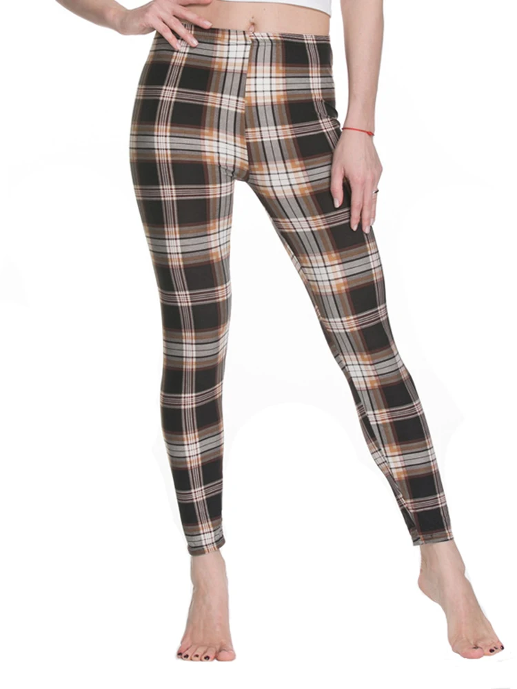

INDJXND Women Summer Pants Plaid Leggings Print Push Up Exercise Fitness Elasticity Female Trousers Knitted Bottom Ankle-Length