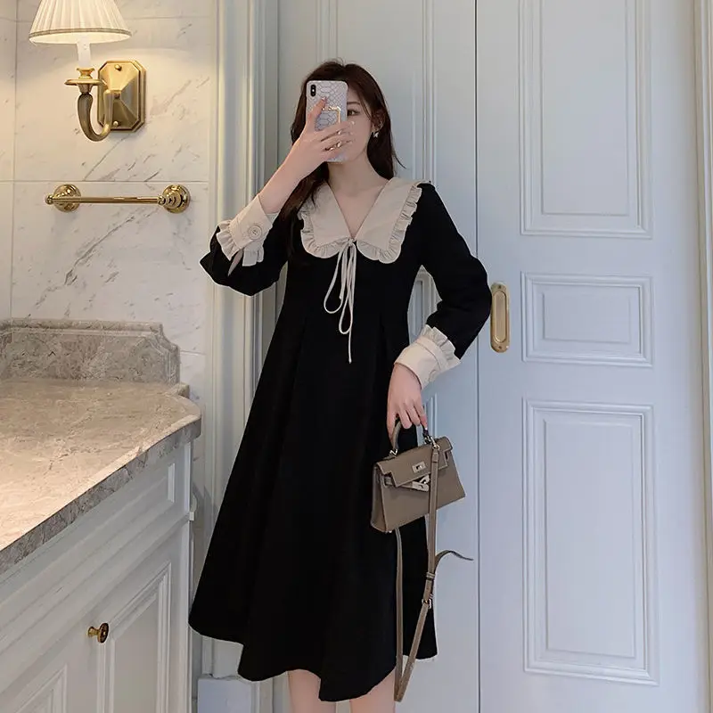 

Black French Retro Hepburn Bellflower Skirt 2022 Autumn / Winter New Waist Temperament Fashionable Elegant Dress Vestidos Mujer