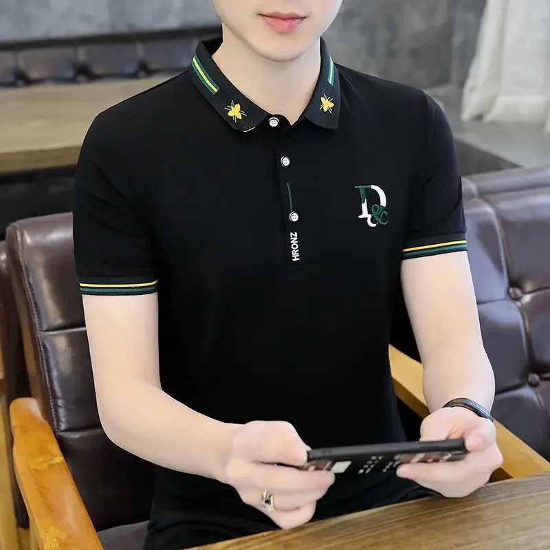 Мужская винтажная футболка-поло черная футболка в полоску с воротником размеры