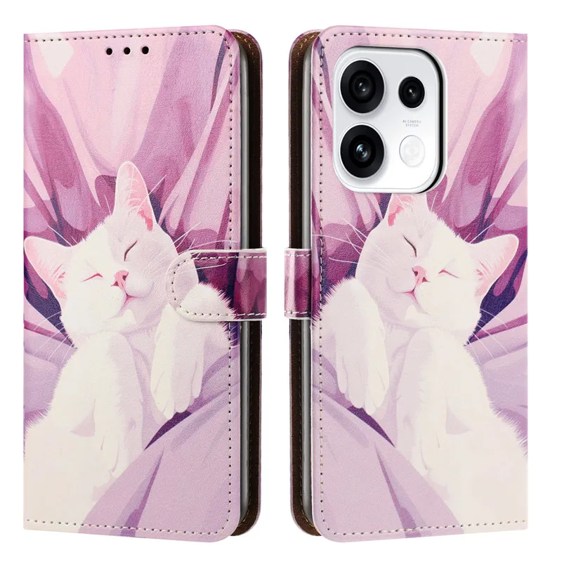 Фото Чехол с рисунком для OPPO Reno 16 16S 16F 15 15F 15C 14 13 F 12F 12 Pro Max 5G 4G, кожаный чехол-книжка с подставкой, милый цветочный дизайн №2