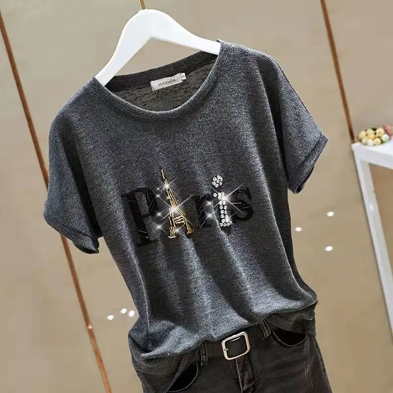 

Summer New Women's Ice Silk Short Sleeve T-shirt Fashion Casual Loose Round Neck Printed Women's T-shirt