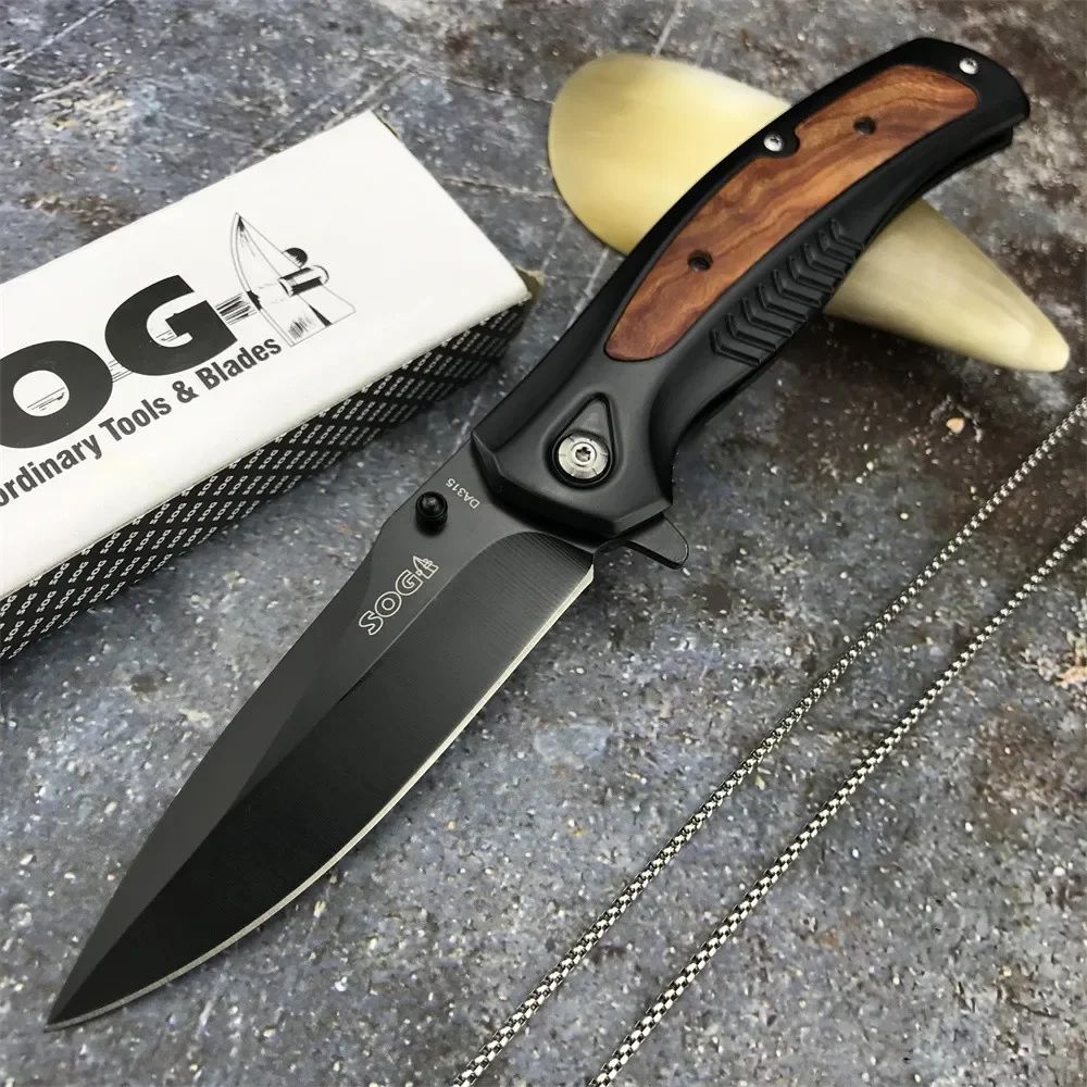 

SOG DA315 Tactical Pocket Folding Knife 440 Steel Blade Black Titanium Wooden Handle Knives Outdoor Camping Hunting EDC Tools