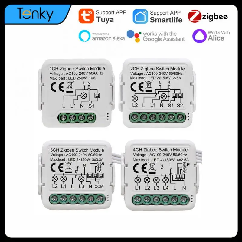 

Модуль переключателя Tuya Zigbee 3,0, 10 А, умный выключатель «сделай сам» для дома, 1, 2, 3, 4 клавиши, 2 способа управления, работает с Alexa, Google Home, Яндекс. Алиса