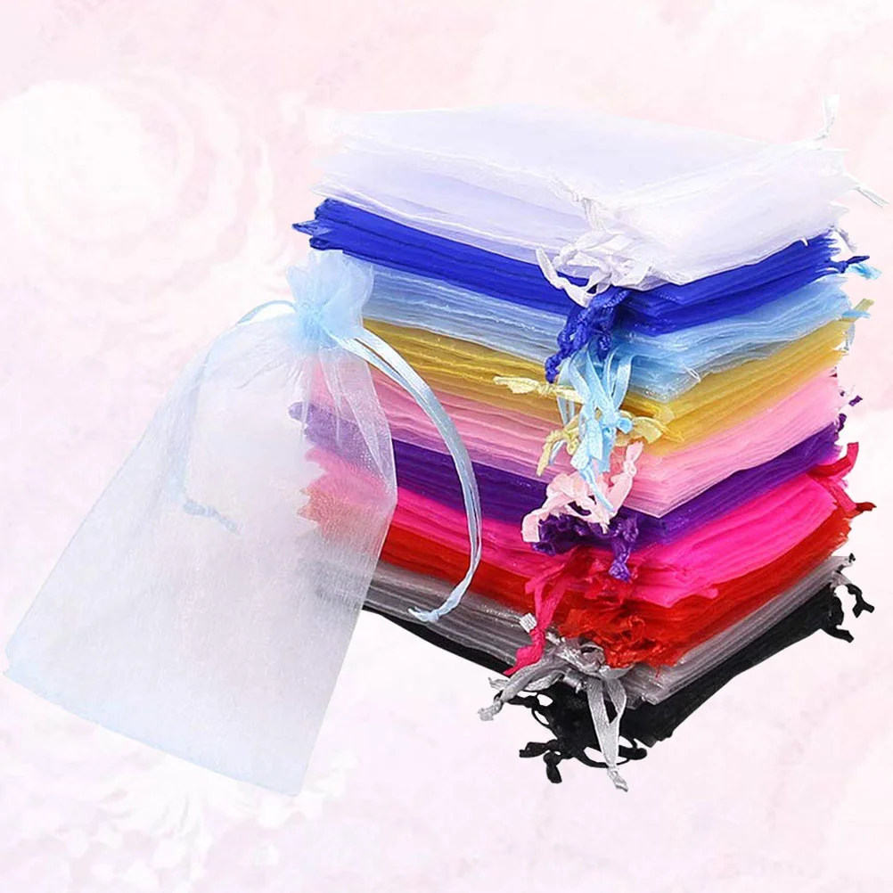 

100Pcs Portable Organza Drawstring Bags Transparent Plain Color Drawstring Jewelry Storage Pouches Gift Packing Bags (Ten Mixed