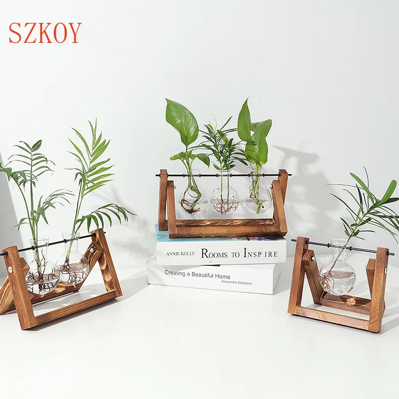 

Прямая поставка, Террариум, креативное гидропонное растение, прозрачная ваза, деревянная рамка, украшение, стеклянное настольное растение, бонсай Декор