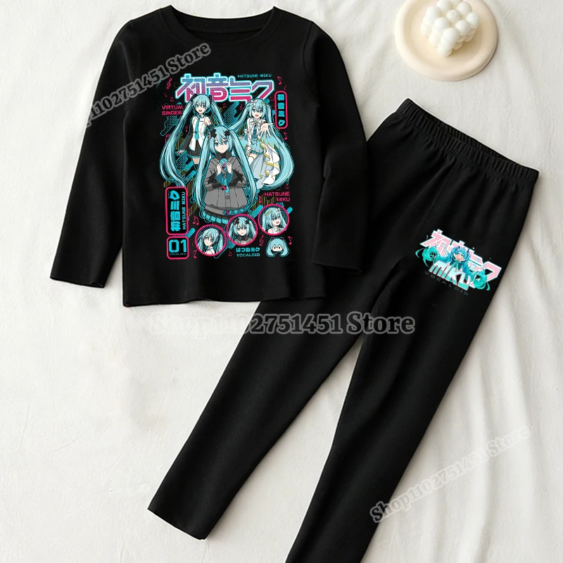 Фото Милые детские пижамные комплекты Hatsune Miku, кавайная одежда для сна, топы и брюки, детская одежда, одежда с длинными рукавами, теплая одежда из дралона №3