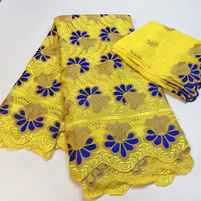 

5+2Yard Swiss Fabric Latest Heavy Beaded Embroidery African 100% Cotton Voile Lace Popular 2022Dubai Style For wedding Party HL