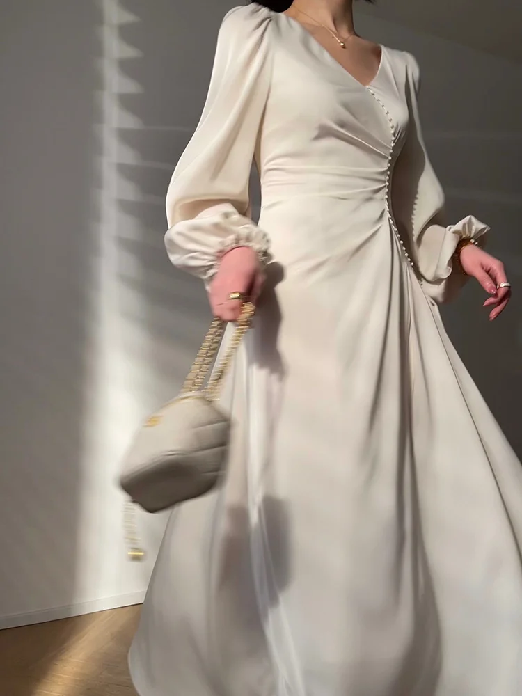 Женское платье IEQJ с длинным рукавом и V-образным вырезом