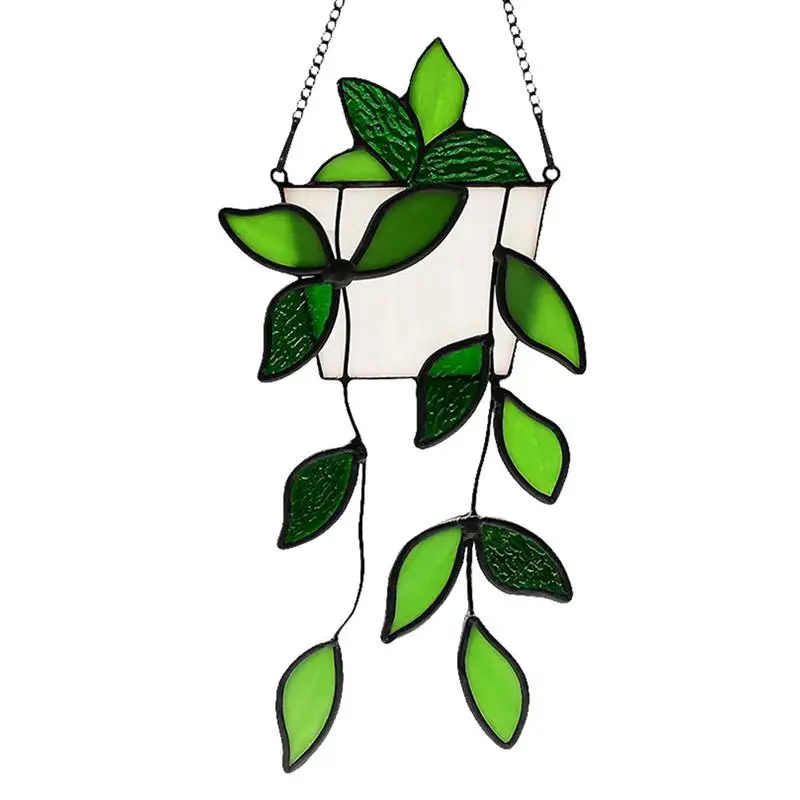 

Acrylic Window Suspended Leaf Decor Glass Style Ornament Acrylic Leaves Suncatcher Green Fake Leaves Pendant For Summer Birthday