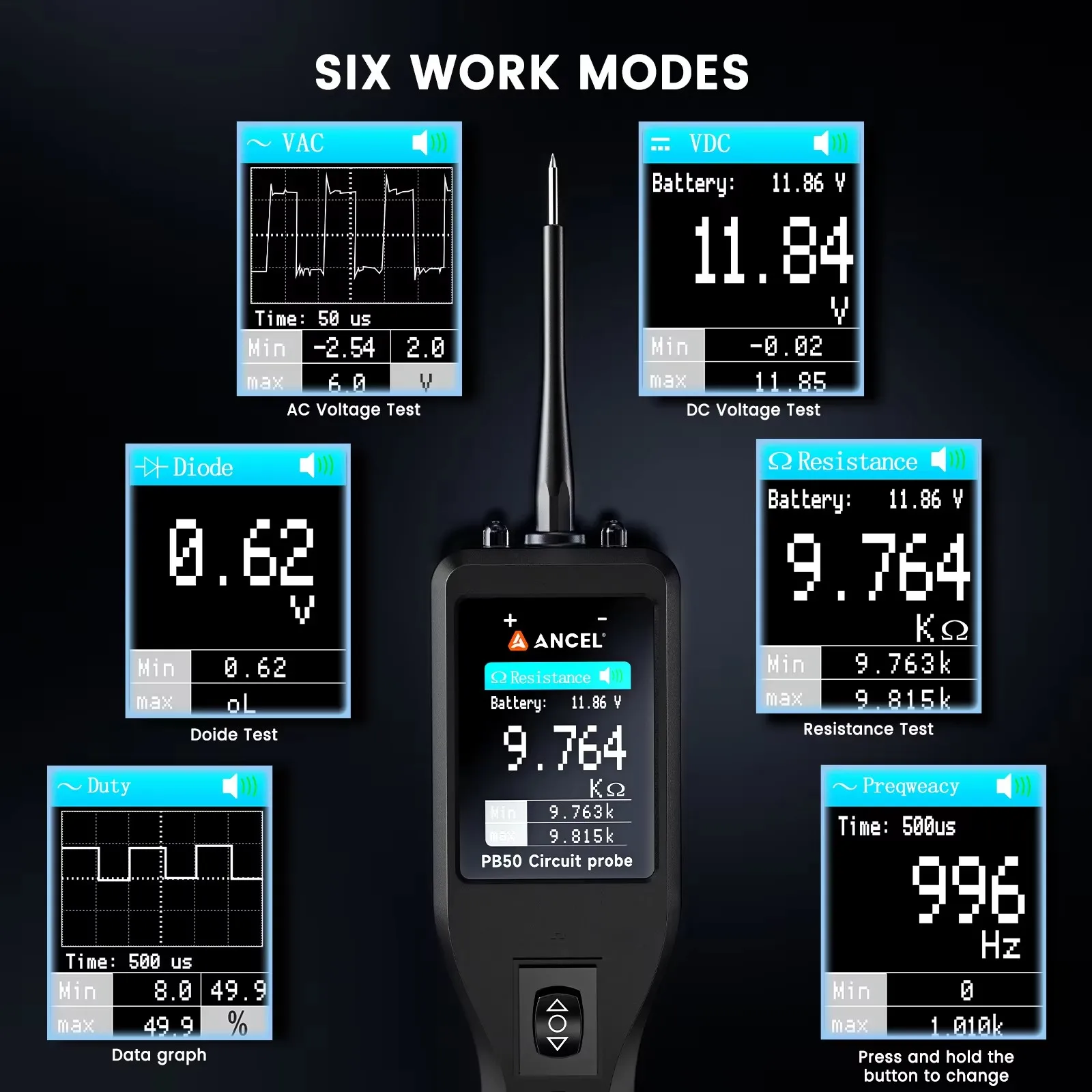 ANCEL PB50 12 В/24 В тестер автомобильного аккумулятора тестовый зонд электрической