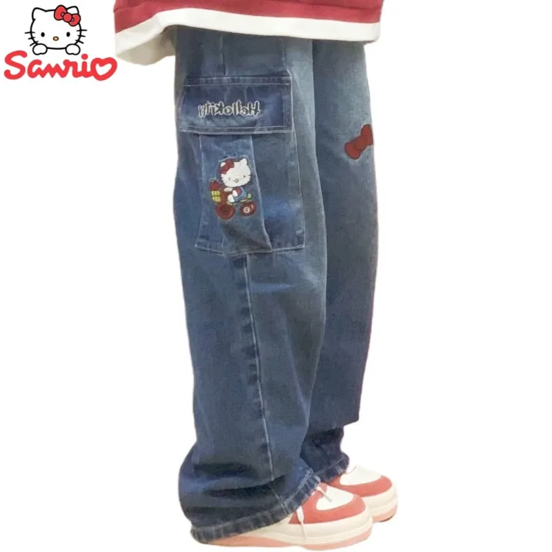 

Sanrio Hello Kitty Y2k Denim Clothes Women Jeans Fashion Female Wide Leg Pants Streetwear Vintage Trousers Anime Straight Jeans