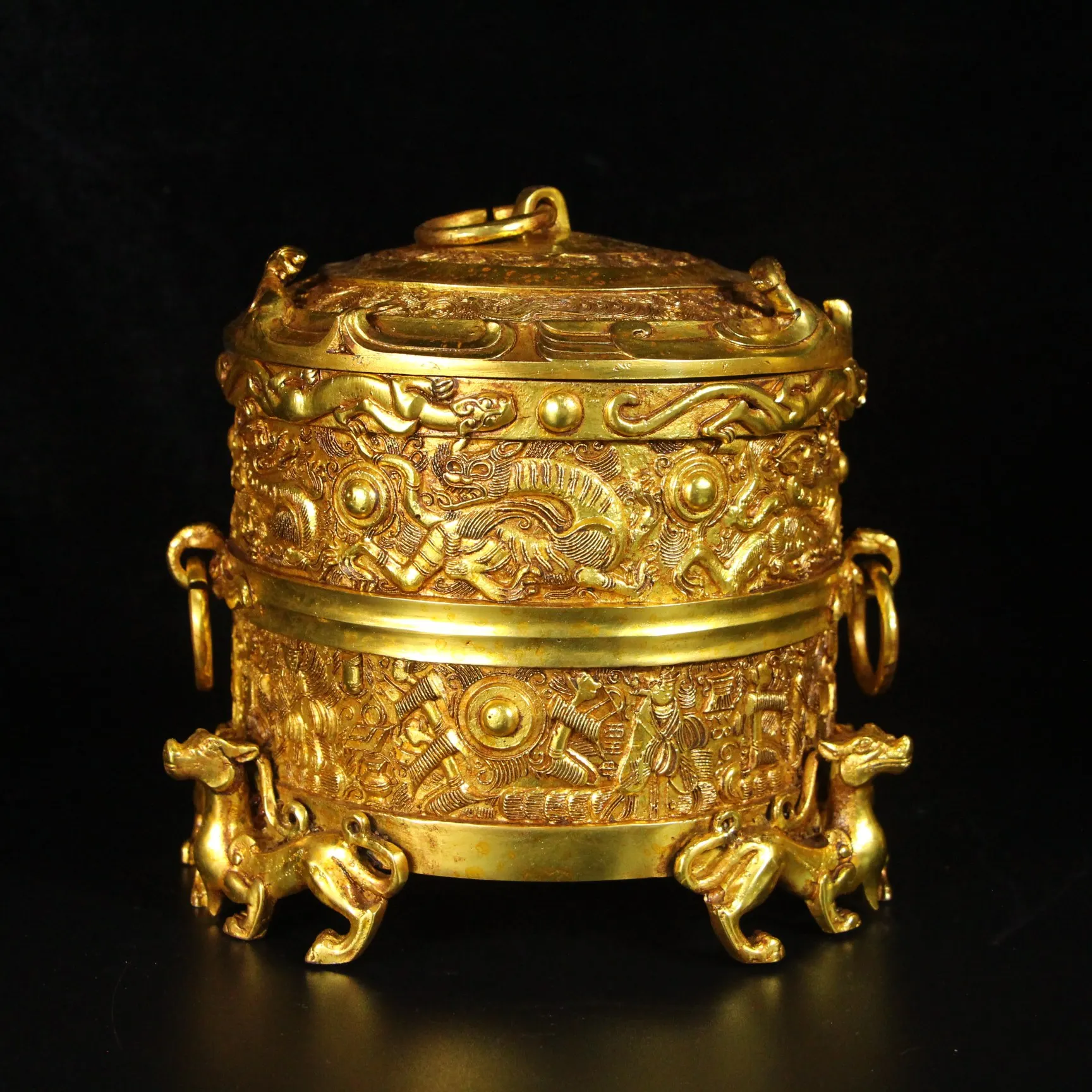 

Old Tibetan Gilt Bronze Round Warehouse
