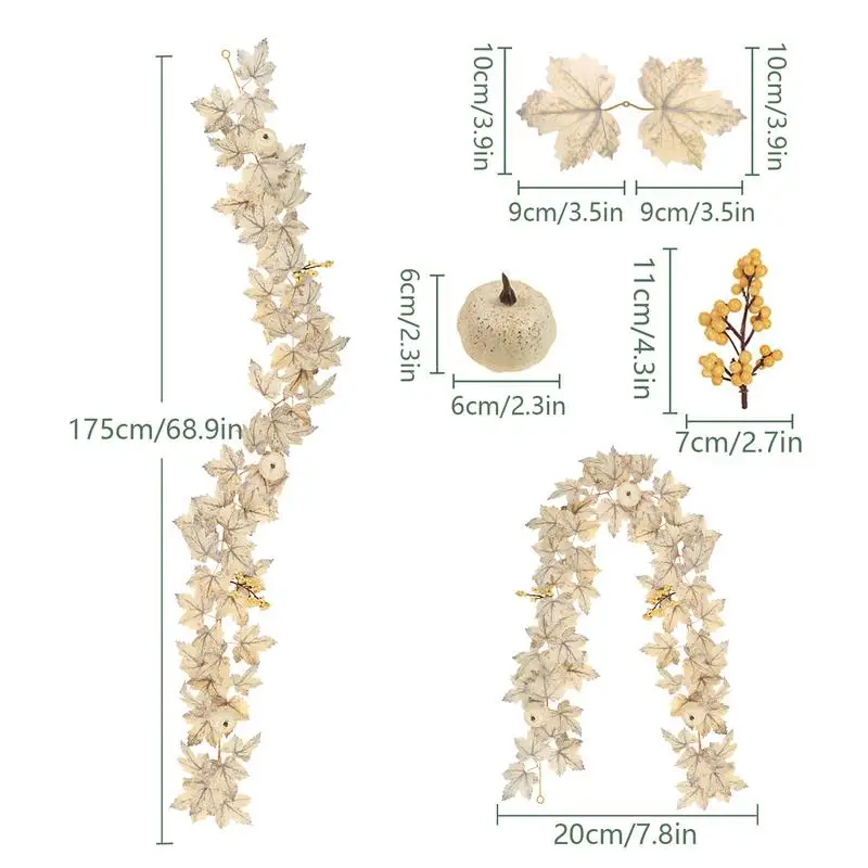 5 футов венок с кленовыми листьями осенне-осеннее праздничное украшение белые