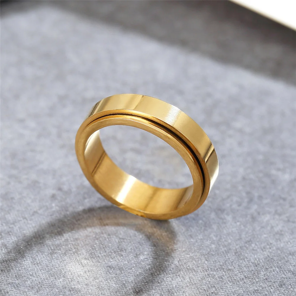 

Punk Hip Hop Simple Couple Rotatable Rings Stainless Steel Black/sSeel/Gold Ring Men Women Fashion Jewelry Gifts Never Fade