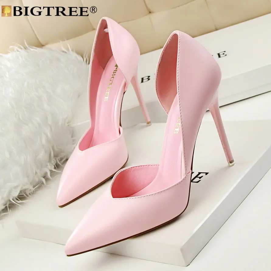 

BIGTREE Soft Shallow Fashion High Heels Women Pumps Fashion Pointed Toe PU 10CM Thin Heels Mature Office Career Women Shoe Black