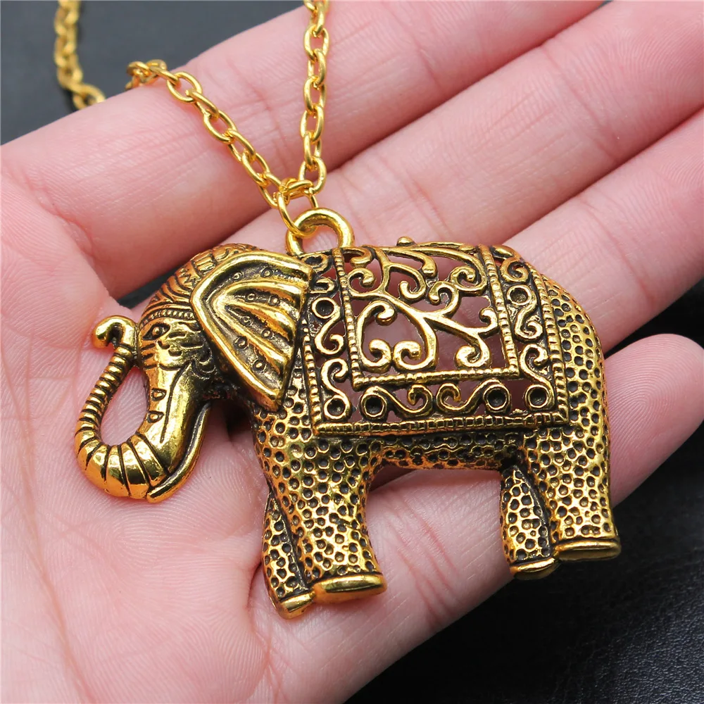 Ожерелье с подвеской в виде слона для женщин и мужчин, длинная цепь, 2 цвета, 59x47 мм