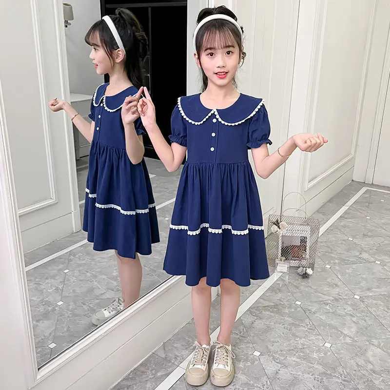 

Новинка лета 2023, платье для девочек, хлопковые платья принцессы для подростков, повседневные платья с жемчугом, детская одежда для малышей 4, 5, 6, 9, 10, 11, 12 лет