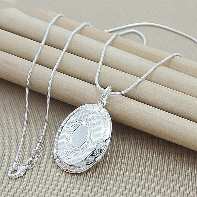 

Ожерелье из серебра 925 пробы с овальным сердцем и круглой фоторамкой, 40-75 см