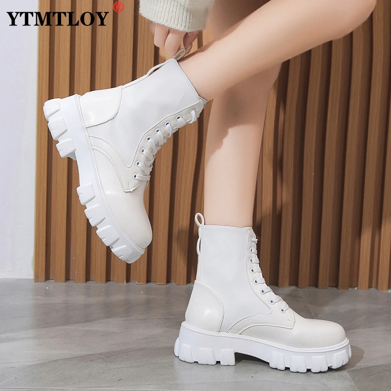 New Botas Women Motorcycle Ankle Boots Wedges Female Lace Up Platforms Spring Black Leather Oxford Shoes Women  Botas Mujer Bag