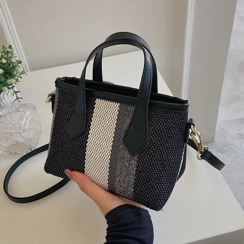 Стильная Холщовая Сумка через плечо контрастных цветов-модная женская сумка для