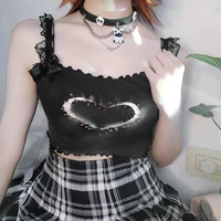 sexy y2k cami top tshirts casual sleeveless goth aesthetic lace crop tops women dark academia e girl clothes double layer v neck
