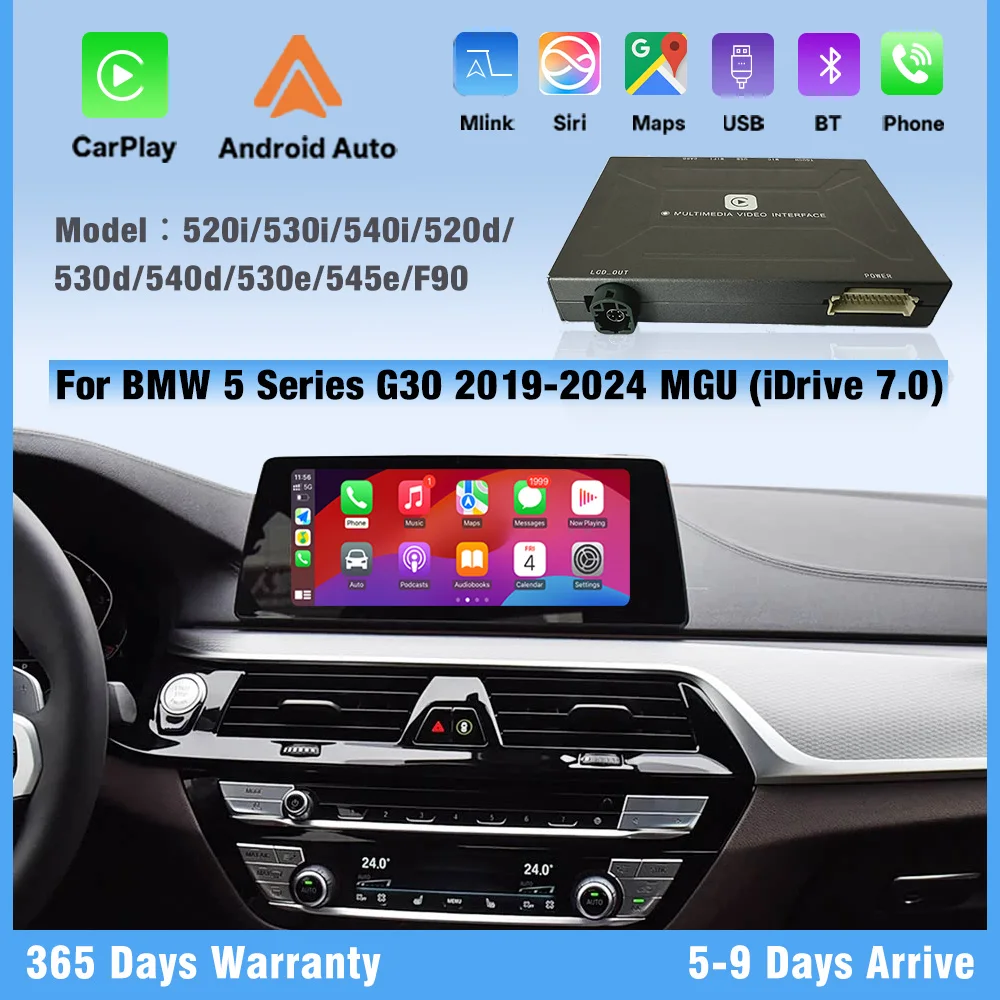 Фото Беспроводной адаптер CarPlay Android Auto iDrive 7 для BMW 5 серии G30 2019-2024, подходит для моделей 520i, 530i, 540i, 520d, 530d, 540d, 530e, 545e, F90 №1