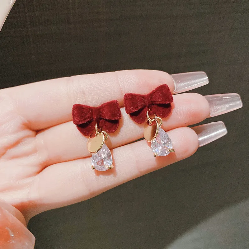 Красные серьги-бабочки для женщин и девочек серьги-гвоздики с каплями воды