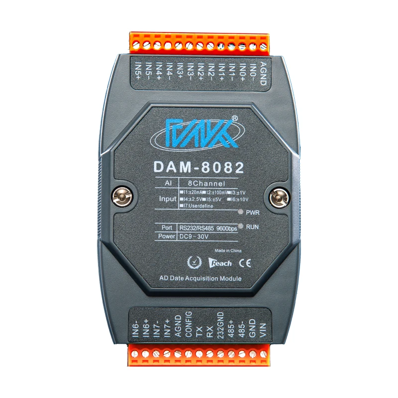 

DMA-8082 8-канальный 0-10 В до RS485RS232 промышленный 24-битный Высокоточный аналоговый модуль сбора modbus