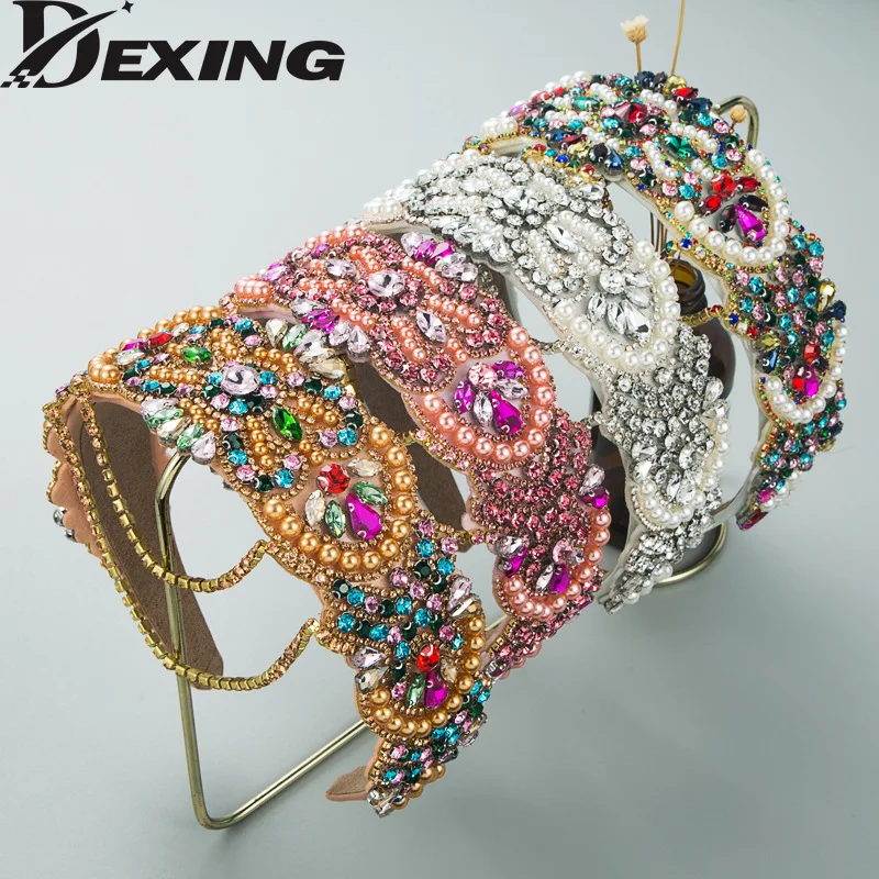 

Luxury Palace Style Pearl Tassel Headband Fashion Hair Accessories Women Trend Full Diamond Hairband Hair Hoop Headwear Girl New