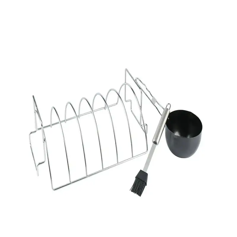 

6 Slot Stainless Steel Rib Rack, Sauce Pan and Basting Brush 3pc Combo Set