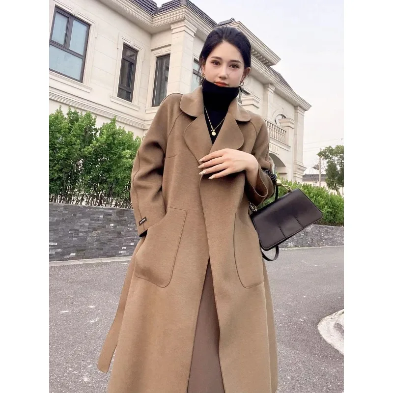 

Autumn/Winter New High end Double sided Wool Coat Women's Mid length Korean Loose and Slim Tight Knitted Wool Coat Vintage