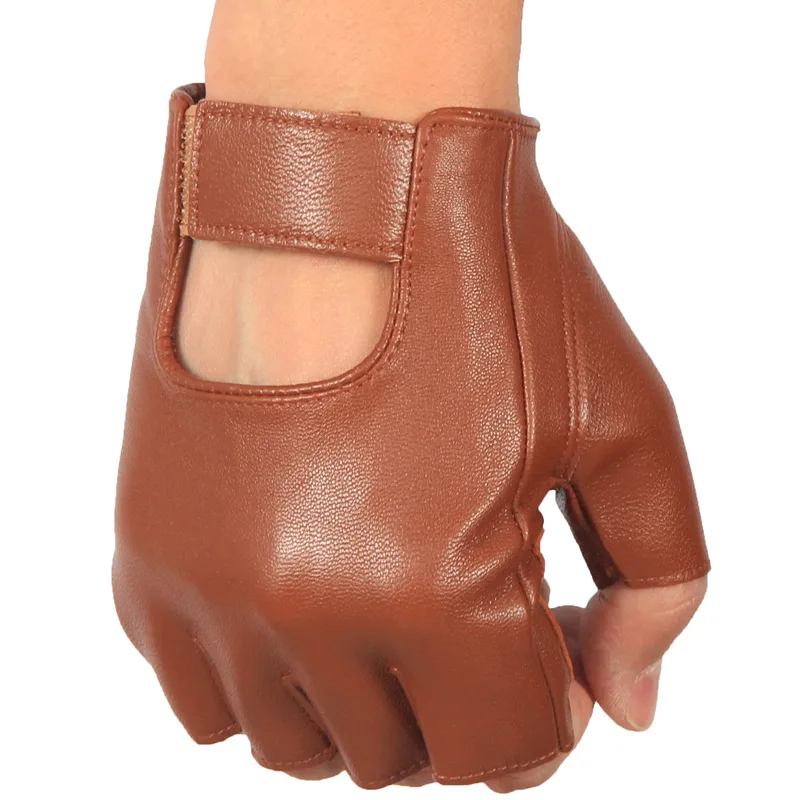 Gloves Unisex Black Leather Fingerless Gloves Black Female Half Finger Driving Women Men Sports Adult Eather Gloves Fingerless