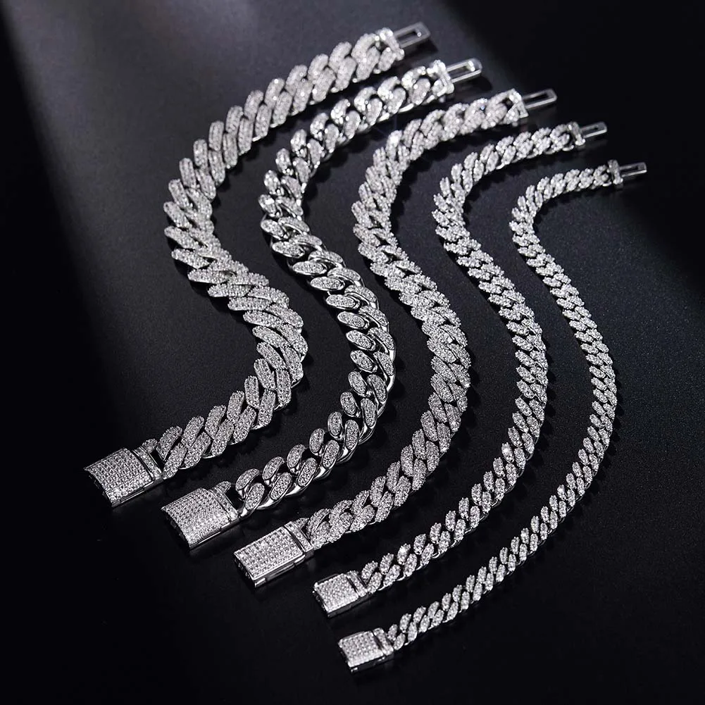 Серебряная Бриллиантовая кубинская цепочка с муассанитом