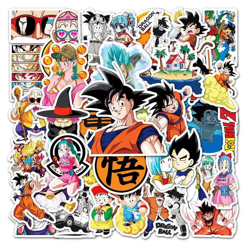 

50/100Pcs Dragon Ball Stickers Kawaii Son Goku Bulma Stikers Skateboard Bicycle Laptop Kids Waterproof stiker Toys