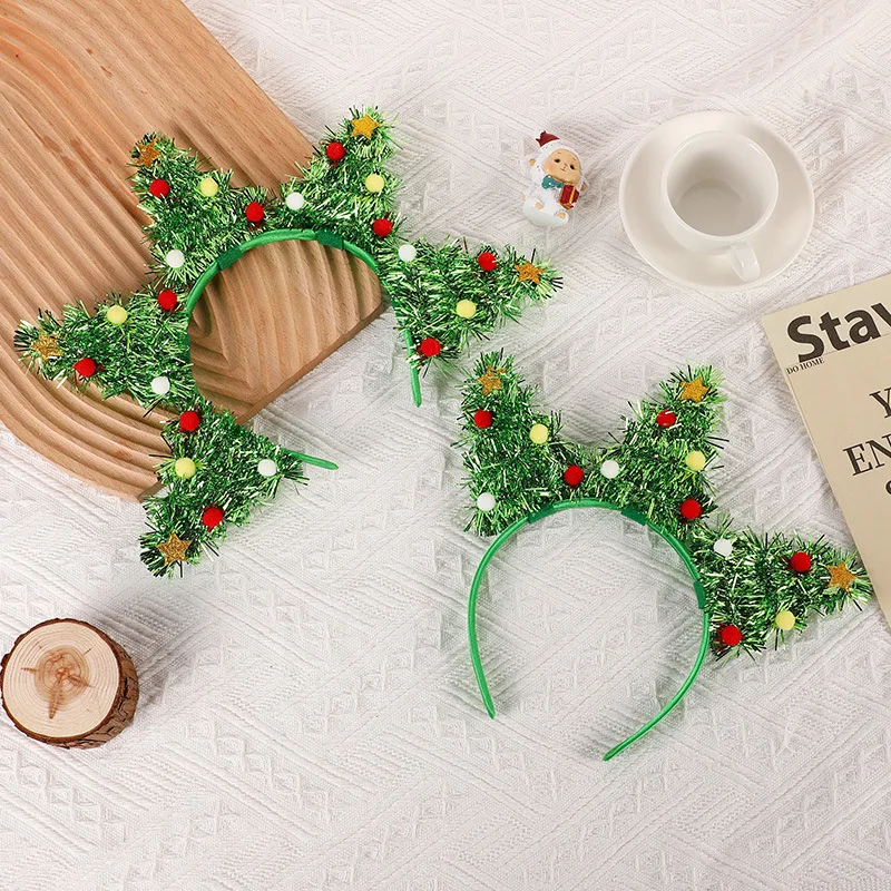 

Christmas Day Party Dressing Hair Hoops Cute Christmas Tree Star Plush Ball Decoration Headband Hair Accessories
