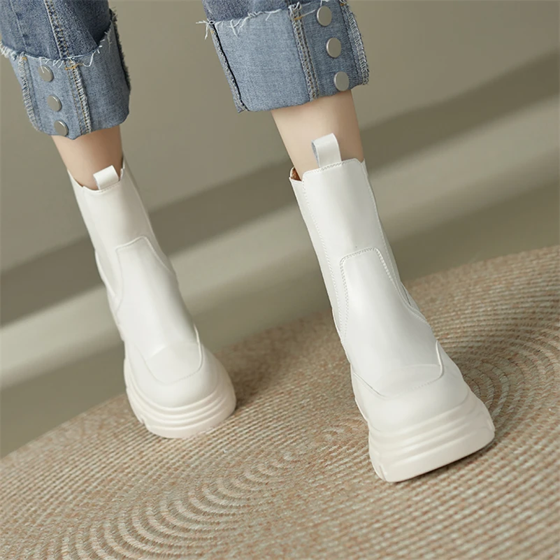 Женские ботильоны из натуральной кожи Meotina ботинки челси на платформе и толстом