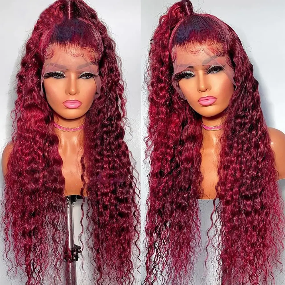 

Lace Front Wig Human Hair 99J Burgundy 200 Density Pre Plucked Brazilian Remy Deep Wave Transparent 13x4 13x6 Frontal Wigs