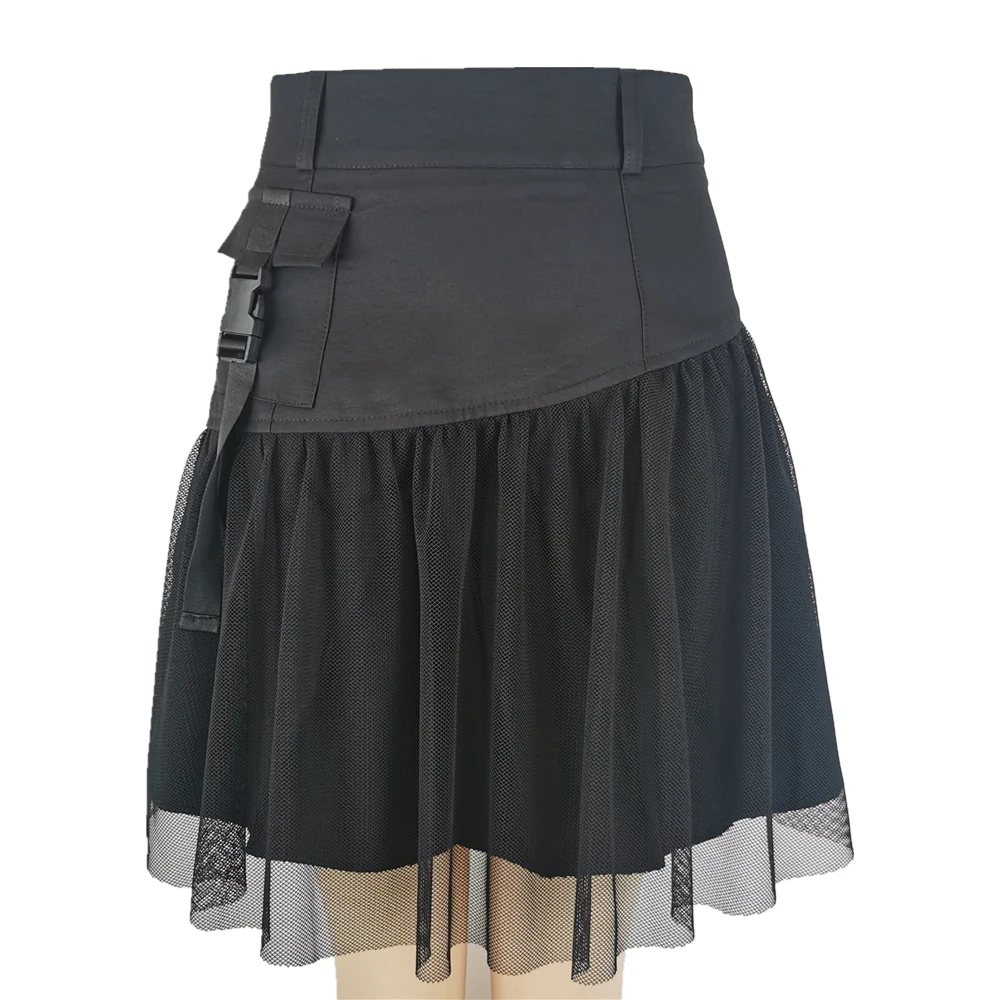 Gothic Skirt Vintage Dark pocket Female Style Ladies Harajuku mesh Summer Streetwear Black Sexy High Waist A-Line Party Skirt